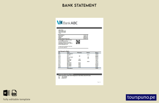 listo para imprimir plantilla de Word   extracto bancario Jordan ABC